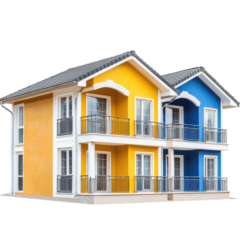 colorful house with balcony isolate on transparent background png