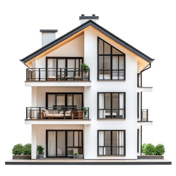 modern house with balcony on transparent background png