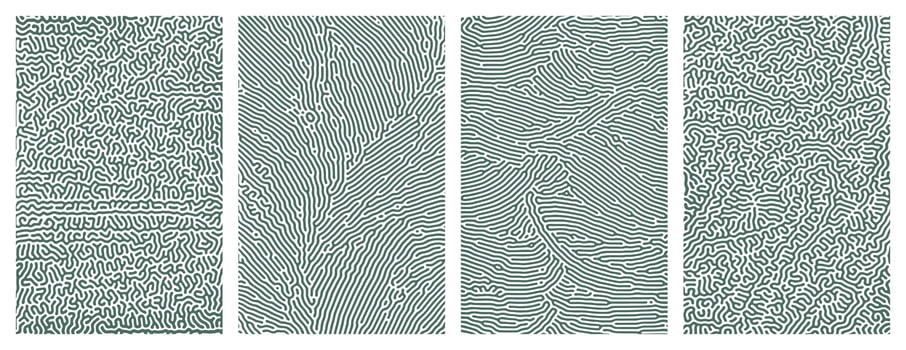 Pack of green abstract organic line turing patterns designs for backgrounds vector
