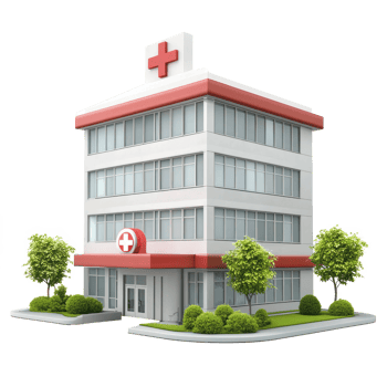 medical building with red cross isolate on transparent background png