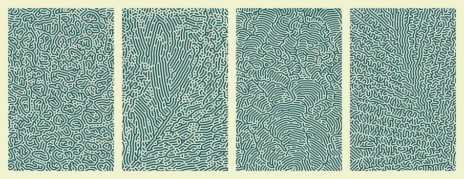 A set green collection of abstract organic line turing patterns perfect for backgrounds vector