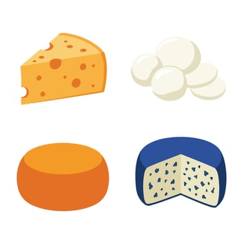 Tasty Cheese Selection Including Fresh Dairy Cheese vector