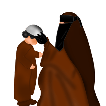cartoon illustration of Muslim mother and daughter wearing niqab png