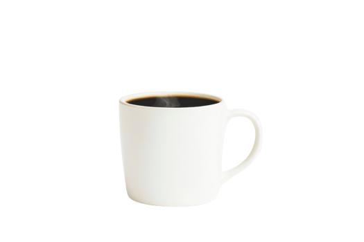 simple white coffee mug filled with hot black coffee, steam rising, perfect for cozy morning png
