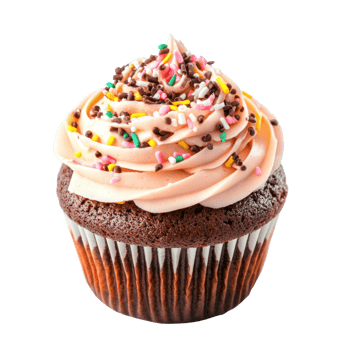 a cupcake with chocolate frosting and sprinkles on a white background png