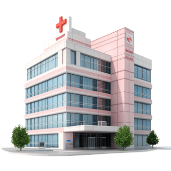 a hospital building with a red cross on the top png