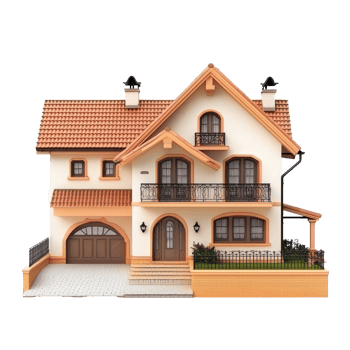 house with a garage and a balcony on background png