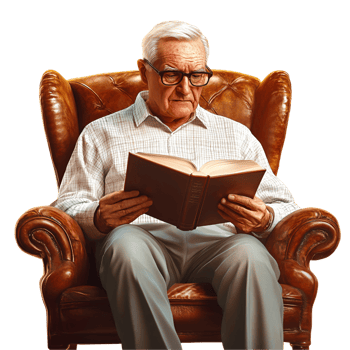 Old Man Relaxing On Bench Reading Transparent Background png