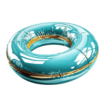 Shiny inflatable swimming ring in a blue color with golden edges looks fun and summery png