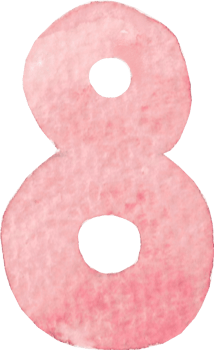 Numeric eight or number eight that is drawn and painted by hand in light red watercolor of fine art style png