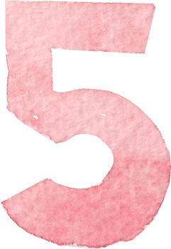 Numeric five or number five that is drawn and painted by hand in light red watercolor of fine art style png