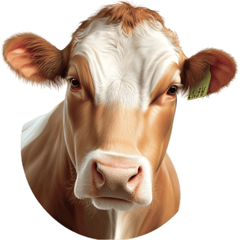 Brown cow gazes forward with large gentle eyes png