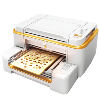 Printer hums efficiently with sleek white and gold accents png
