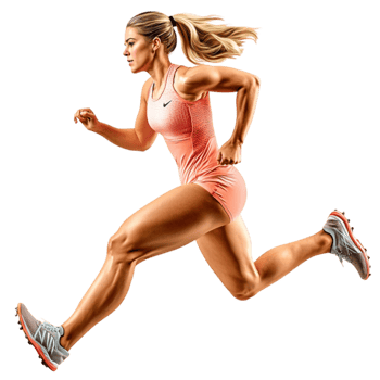 Woman runs swiftly in a pink outfit with determination png