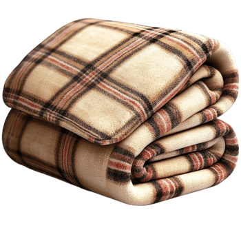 Plaid blanket folds neatly with warm brown and beige patterns png