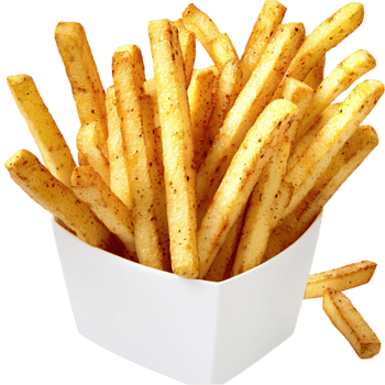 French fries pile high in a white paper container png