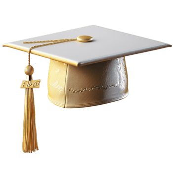 Graduation cap in silver and gold with a ngling tassel looks and celebratory png