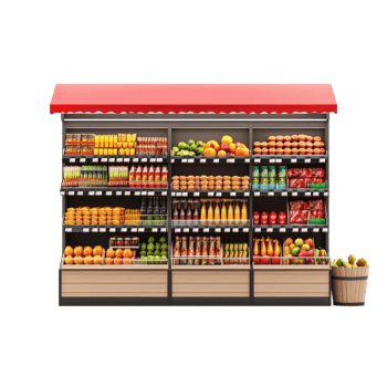 a supermarket with fruit and vegetables on display png