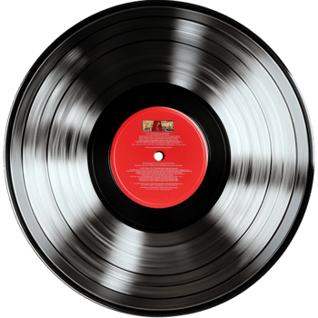 black vinyl record with a red label and shiny grooves looks vintage and musical png
