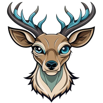 a deer head with blue eyes horns vector