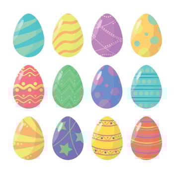 Set of Easter eggs icons with patterns on white background. Happy Easter. vector