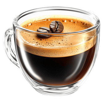 Steaming cup of espresso with coffee beans looks and inviting png