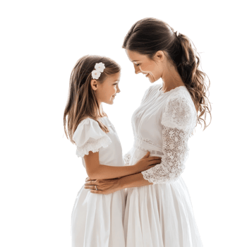 A Mother and daughter celebrating mother day, standing isolate on transparent background png