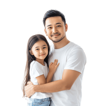 Father and daughter celebrating father day, standing isolate on transparent background png