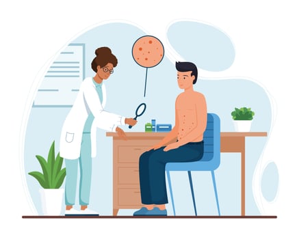 Doctor Dermatologist Examining Patients Skin Rash. vector