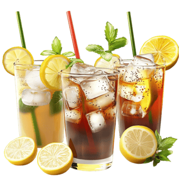 Reing iced drinks with lemon and mint look cool and png