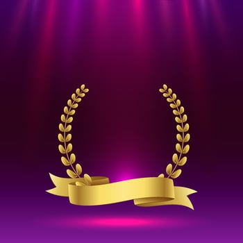 Golden award sign with purple background vector