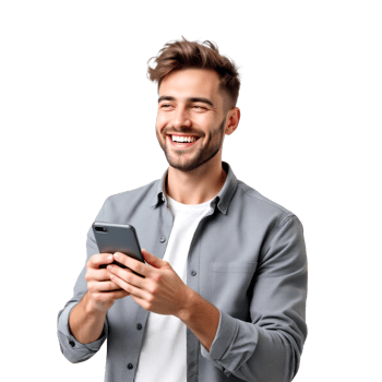 Happy Man Using Smartphone Positive Communication png