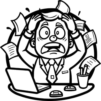 A glyph sticker of a character taking work stress vector