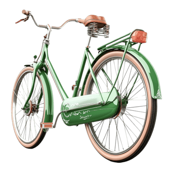 Vintage green bicycle with a seat looks and png