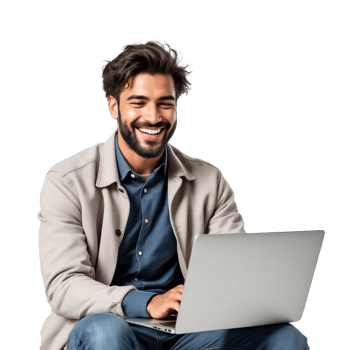 Happy Man Working On Laptop Isolated On Transparent Background png