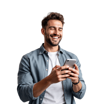 Happy Man Using Smartphone Engaging Expression On Transparent Background png
