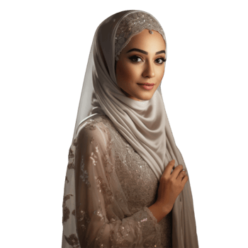 A beautiful woman in a hijab wearing a white dress png