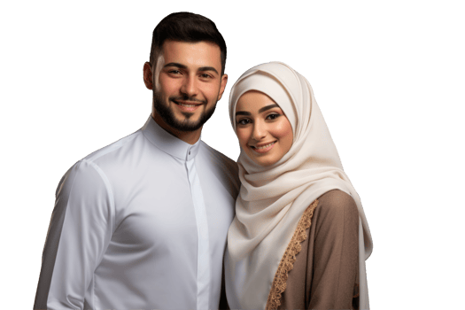 Happy muslim couple isolated on black background png