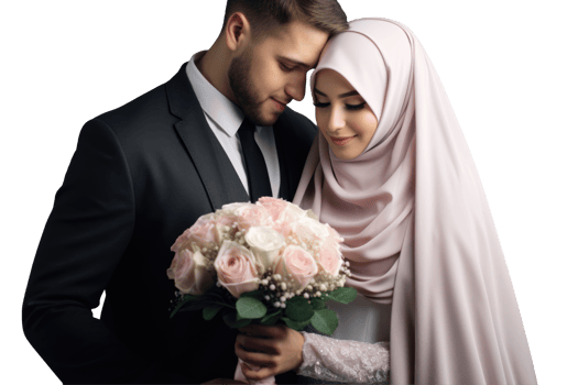 A muslim man and woman in a wedding dress png