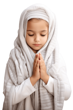 A little girl in a white hijab is praying png