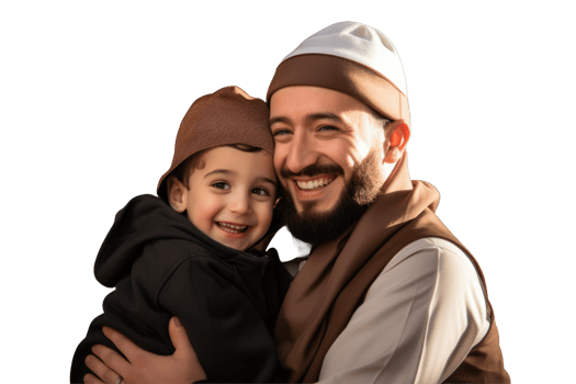 A man and a child are smiling and holding each other png