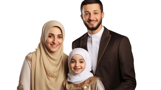 A family in traditional clothing posing for a photo png