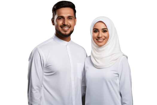 Muslim couple in white clothing standing together png