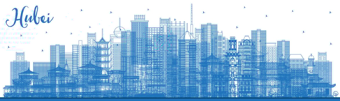 Outline Hubei Province in China. City Skyline with Blue Buildings. Tourism Concept with Historic Architecture. Hubei Cityscape with Landmarks. Wuhan. Xiaogan. vector