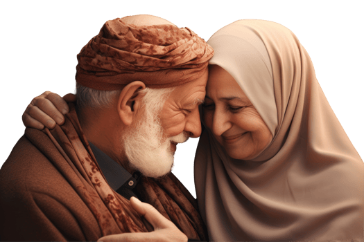 An elderly couple embracing each other png