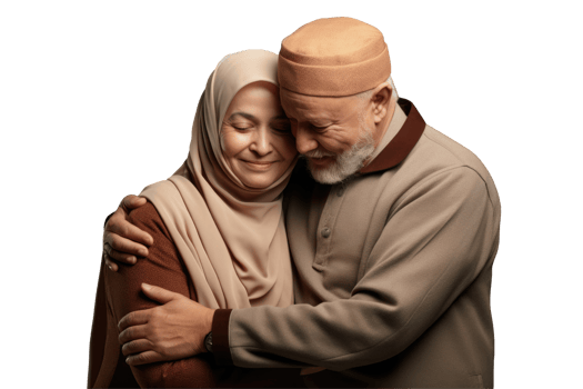 An elderly couple in a traditional muslim outfit png