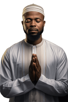 An african man in a traditional white outfit is praying png