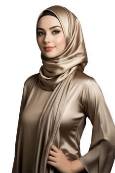 Beautiful woman in a beige dress and hijab png
