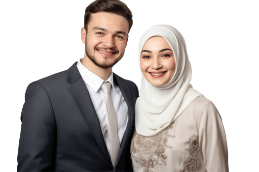 A young man and woman in a traditional muslim outfit png