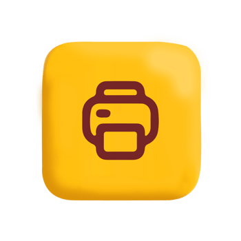 A yellow square with a printer icon on it flat png